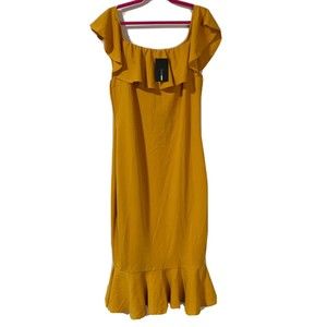 Fashion Nova Moments Like This Dress Mustard Yellow Ruffle Women’s Size 2X Midi